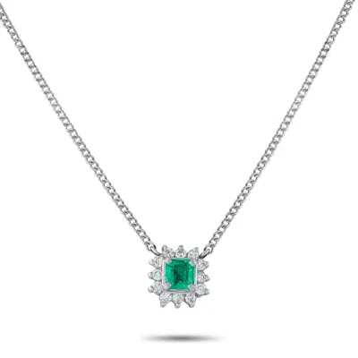 Lb Exclusive Platinum 0.20ct Diamond And Emerald Pendant Necklace Mf01-010226 In Multi