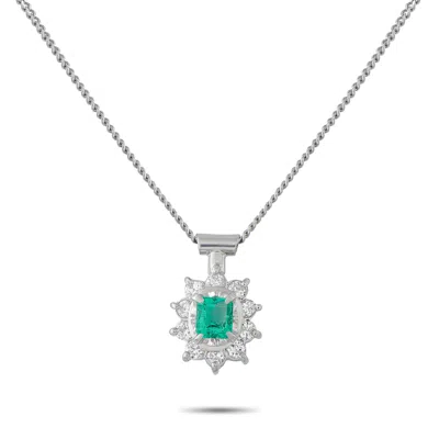 Lb Exclusive Platinum 0.20ct Diamond And Emerald Pendant Necklace Mf26-041326 In Gray