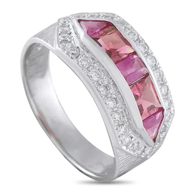 Lb Exclusive Platinum 0.20ct Diamond And Pink Sapphire Ring Mf39-110425 In Silver