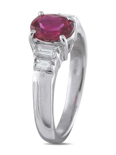 Pre-owned Lb Exclusive Platinum 0.20ct Diamond And Ruby Ring Mf11-101725 In Silver