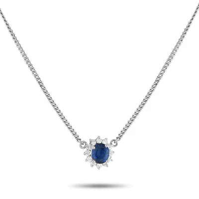 Lb Exclusive Platinum 0.20ct Diamond And Sapphire Necklace Mf02-082225 In Metallic