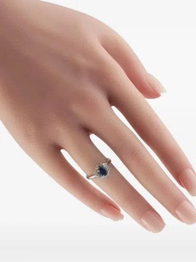 Pre-owned Lb Exclusive Platinum 0.20ct Diamond And Sapphire Ring Mf35-101625 In Silver