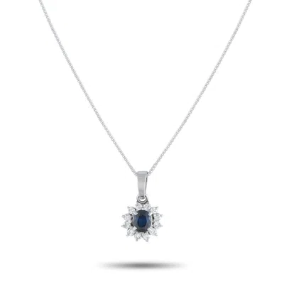 Lb Exclusive Platinum 0.21ct Diamond And Sapphire Pendant Necklace Mf 25-082125 In Blue