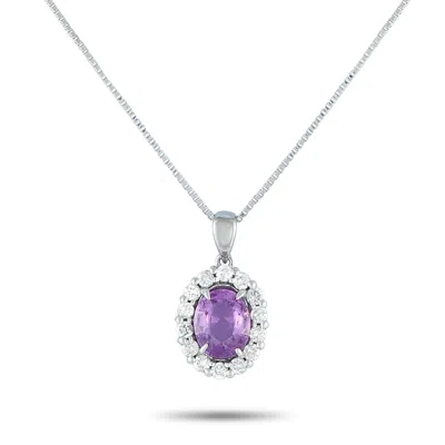 Lb Exclusive Platinum 0.21ct Diamond And Sapphire Pendant Necklace Mf37-082125 In Metallic