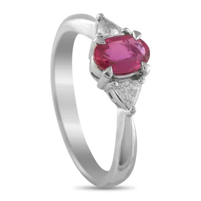 Lb Exclusive Platinum 0.22 Ct Diamond And 0.60 Ct Ruby Three-stone Ring Mf37-061625 In White