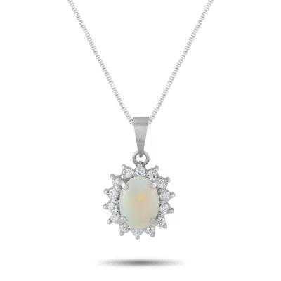 Lb Exclusive Platinum 0.22 Ct Diamond And 0.90 Ct Opal Pendant Necklace Mf16-011426 In Metallic