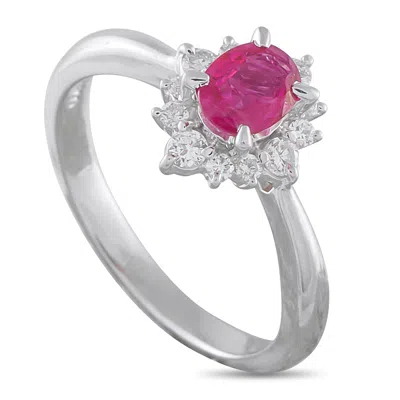 Lb Exclusive Platinum 0.22ct Diamond And Ruby Ring Mf15-121625 In Metallic
