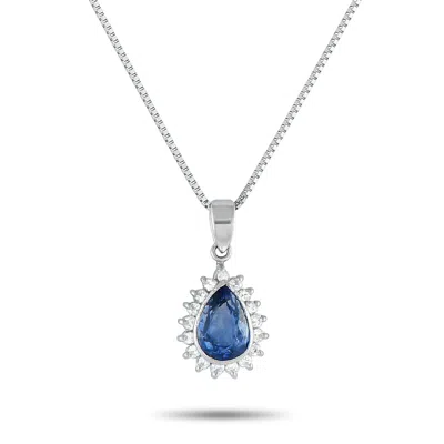 Lb Exclusive Platinum 0.22ct Diamond And Sapphire Pendant Necklace Mf18-082225 In Blue