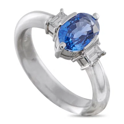 Lb Exclusive Platinum 0.23 Ct Diamond And 1.80 Ct Sapphire Three-stone Ring Mf13-122925 In Metallic