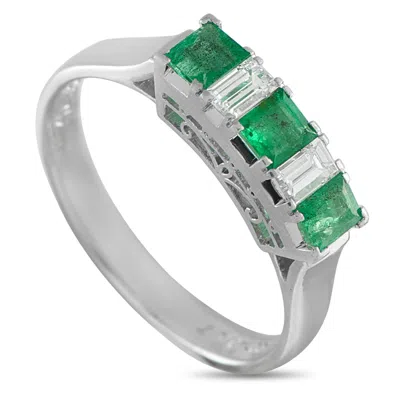 Lb Exclusive Platinum 0.30 Ct Diamond And 0.65 Ct Emerald Five Stone Ring Mf18-110525 In White