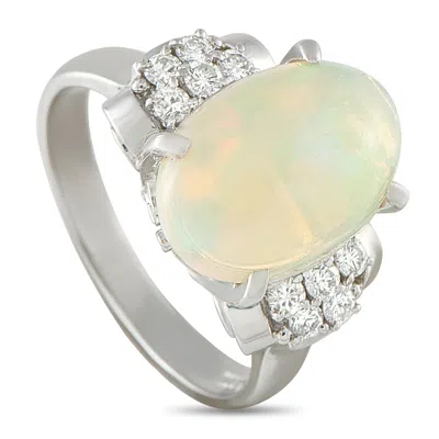 Lb Exclusive Platinum 0.23ct Diamond And Opal Ring Mf71-101625 In Silver