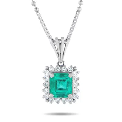 Lb Exclusive Platinum 0.23ct Diamond And Square Emerald Necklace Mf59-101525 In Metallic