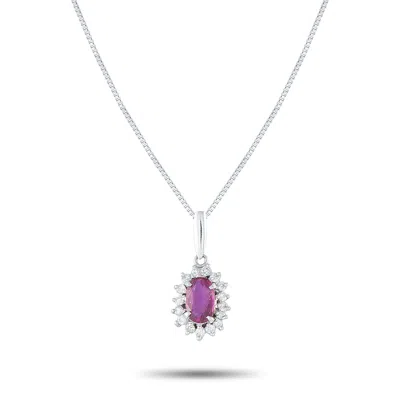 Lb Exclusive Platinum 0.24 Ct Diamond And 0.60 Ct Ruby Oval Pendant Necklace Mf33-082125 In Silver