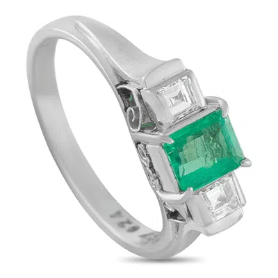 Lb Exclusive Platinum 0.24ct Diamond And Emerald Ring Mf11-110425 In Silver