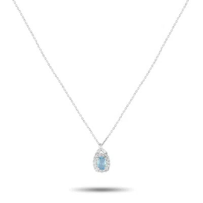 Lb Exclusive Platinum 0.25ct Diamond And Aquamarine Pendant Necklace Mf42-0852225 In Metallic