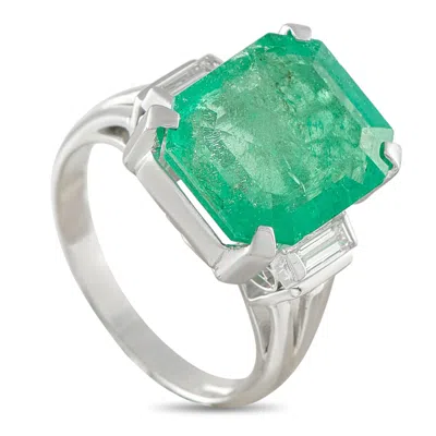 Lb Exclusive Platinum 0.25ct Diamond And Emerald Ring Mf25-101725 In Green