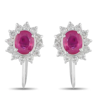 Lb Exclusive Platinum 0.25ct Diamond And Ruby Earrings Mf03-101025 In Brown