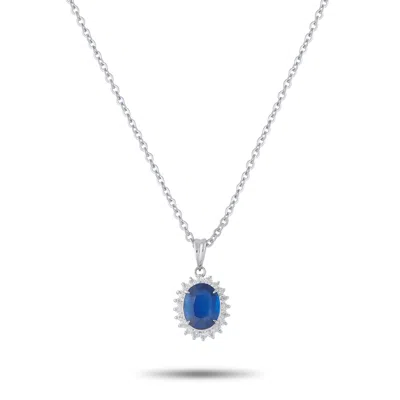 Lb Exclusive Platinum 0.25ct Diamond And Sapphire Pendant Necklace Mf19-041326 In Gold