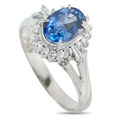 Lb Exclusive Platinum 0.25ct Diamond And Sapphire Ring Mf35-110425 In Silver