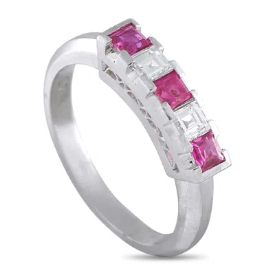 Lb Exclusive Platinum 0.26 Ct Diamond And 0.47 Ct Ruby Five-stone Ring Mf72-101625 In Metallic