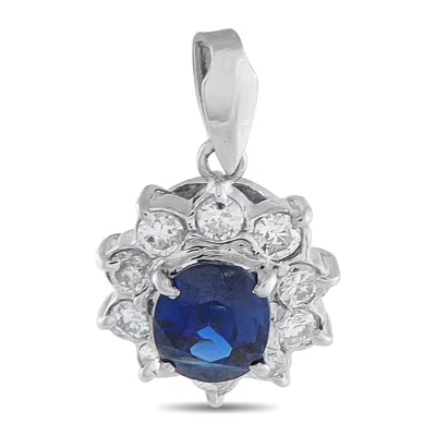 Lb Exclusive Platinum 0.26 Ct Diamond And 0.65 Ct Sapphire Flower Pendant Mf12-010626 In Metallic
