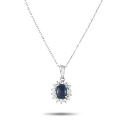 Lb Exclusive Platinum 0.26 Ct Diamond And 1.78 Ct Sapphire Oval Necklace Mf03-061625 In White