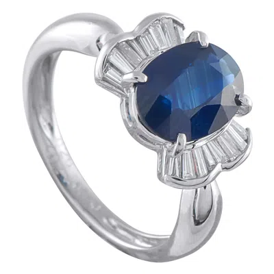 Pre-owned Lb Exclusive Platinum 0.26ct Diamond And Sapphire Ring Mf06-110625 In Blue