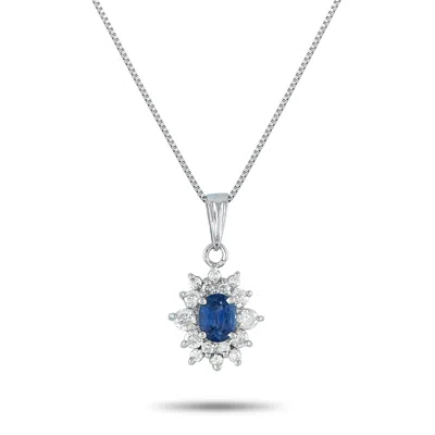 Lb Exclusive Platinum 0.27ct Diamond And Sapphire Pendant Necklace Mf17-082225 In Silver