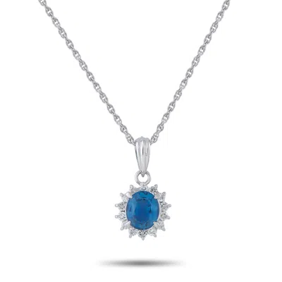 Lb Exclusive Platinum 0.27ct Diamond And Sapphire Pendant Necklace Mf27-041426 In Gray