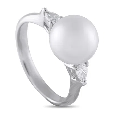 Lb Exclusive Platinum 0.28 Ct Diamond And Pearl Ring #5209 In Metallic