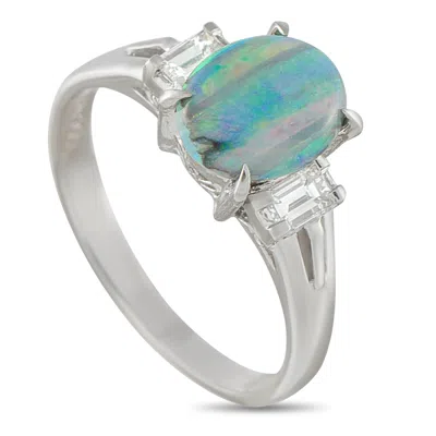 Lb Exclusive Platinum 0.28ct Diamond And Opal Ring Mf56-101625 In Metallic