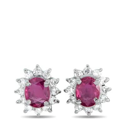 Lb Exclusive Platinum 0.28ct Diamond And Ruby Earrings Mf35-110525 In Metallic