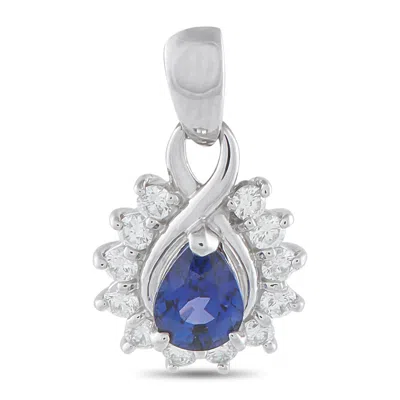 Lb Exclusive Platinum 0.29ct Diamond And Blue Pear Sapphire Pendant Mf08-110425 In Metallic