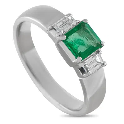 Lb Exclusive Platinum 0.29ct Diamond And Emerald Ring Mf44-101625 In Metallic