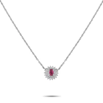 Lb Exclusive Platinum 0.29ct Diamond And Ruby Pendant Necklace Mf25-010226 In Multi
