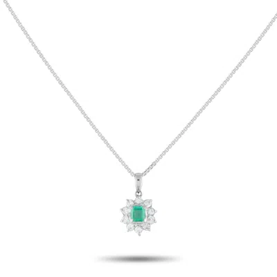 Lb Exclusive Platinum 0.30 Ct Diamond And 0.34 Ct Emerald Pendant Necklace Mf10-082225 In Green