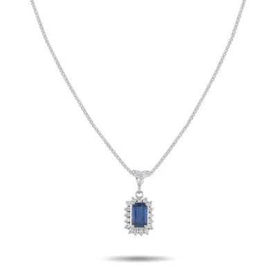 Lb Exclusive Platinum 0.30 Ct Diamond And 1.02 Ct Sapphire Pendant Necklace Mf11-010626 In Metallic
