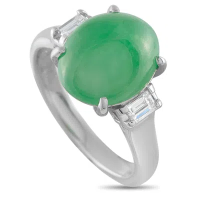 Lb Exclusive Platinum 0.30 Ct Diamond And 6.74 Ct Jade Ring Mf02-052126 In Metallic