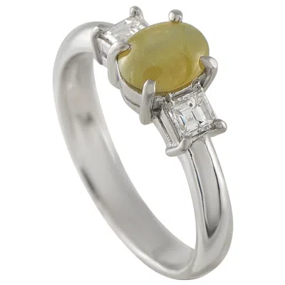 Pre-owned Lb Exclusive Platinum 0.30ct Diamond And Cats Eye Ring In Multi