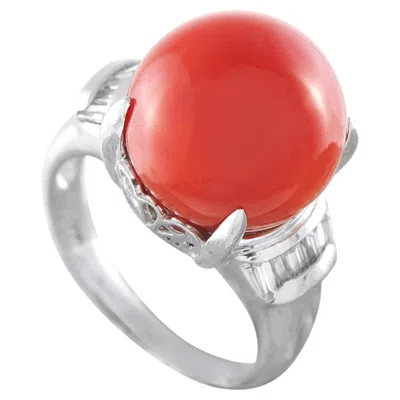 Pre-owned Lb Exclusive Platinum 0.30ct Diamond And Coral Ring Mf05-062625 In Red