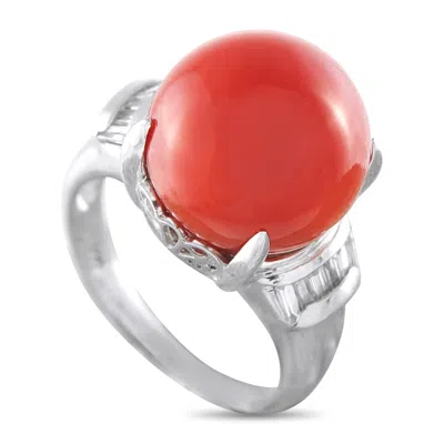 Lb Exclusive Platinum 0.30ct Diamond And Coral Ring Mf05-062625 In White