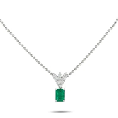 Lb Exclusive Platinum 0.30ct Diamond And Emerald Pendant Necklace Mf29-102025 In Metallic