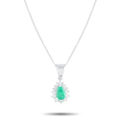 Lb Exclusive Platinum 0.30ct Diamond And Emerald Pendant Necklace Mf36-082225 In Silver