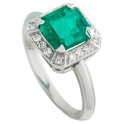 Pre-owned Lb Exclusive Platinum 0.30ct Diamond And Emerald Ring Mf25-051526 In Green