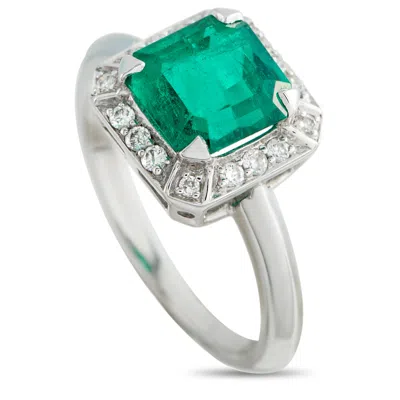 Lb Exclusive Platinum 0.30ct Diamond And Emerald Ring Mf25-051526 In Silver