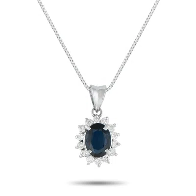 Lb Exclusive Platinum 0.30ct Diamond And Sapphire Pendant Necklace Mf12-082225 In Blue