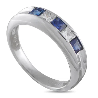 Lb Exclusive Platinum 0.30ct Diamond And Sapphire Ring #5339 In Silver