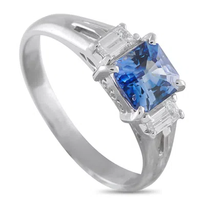 Lb Exclusive Platinum 0.30ct Diamond And Sapphire Ring Mf17-121625 In Metallic