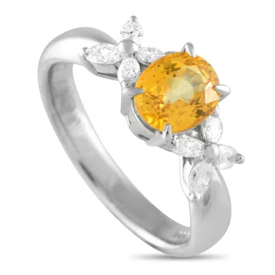 Lb Exclusive Platinum 0.30ct Diamond And Yellow Sapphire Ring Mf06-073125 In Silver