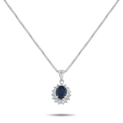 Lb Exclusive Platinum 0.31 Ct Diamond And 1.29 Ct Sapphire Necklace Mf17-061625 In White